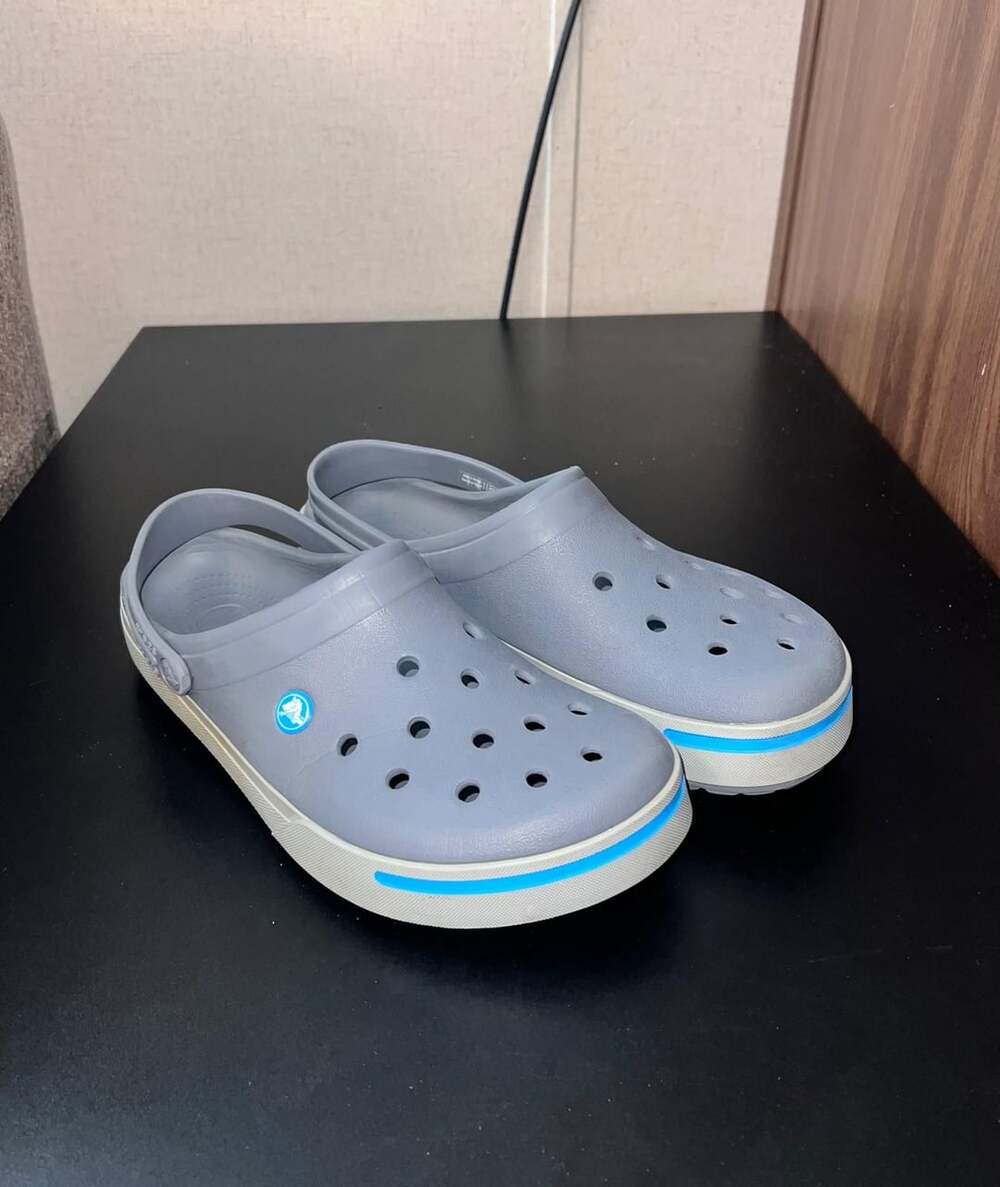 Crocs Crocband 2 Charcoal Light Grey and Blue Clogs Men's 10 Women's 12